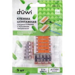 Клеммы соединительные монтажные с рычажком Duwi СМК 222-415 5-проводные 4мм² прозрачные 5шт 26615 0