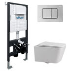 Комплект подвесного унитаза с инсталляцией Abber Rechteck AC1201-AC0105-AC0120 безободковый, крышка с микролифтом, белый, кнопка хром