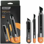 Набор технических ножей Deli "Home Series Grey" HT4003C (ножи 9мм+18мм+Т-образный), эксклюзивный дизайн, корпус из высококачественного soft touch пластика