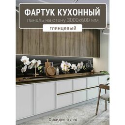 Фартук для кухни на стену 3000х600 мм, Орхидея и лед