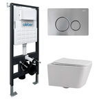Комплект подвесного унитаза с инсталляцией Abber Rechteck AC1201-AC0105-AC0121MCH безободковый, белый, кнопка хром матовый