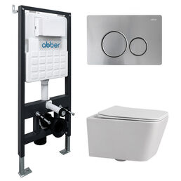 Комплект подвесного унитаза с инсталляцией Abber Rechteck AC1201-AC0105-AC0121MCH безободковый, белый, кнопка хром матовый