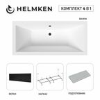 Акриловая ванна Helmken Alvaro 180х80 комплект 4 в 1: ванна, каркас, серый подголовник, черный лицевой экран
