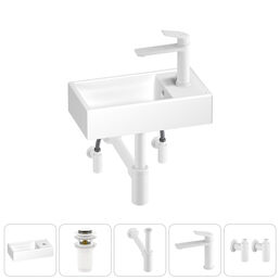 Раковина Wellsee WC Area 202010470 40х22 с донным клапаном, с сифоном, смесителем и угловыми вентилями (цвет набора матовый белый)