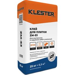 Клей для плитки Klester ZM-53 для внутренних и наружных работ усиленный 25 кг