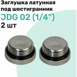 Заглушка латунная под шестигранник JDG 02 (R1/4"), с уплотнительным кольцом из NBR, Пневмозаглушка NBPT, Набор 2шт