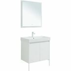 Тумба с раковиной Aquanet Nova Lite 75 см подвесная 2 дверцы, белая глянцевая