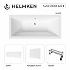 Акриловая ванна Helmken Alvaro 190x90 комплект 4 в 1: ванна, ножки, белые лицевой и торцевой экраны