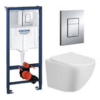 Комплект Унитаз подвесной Taliente Amato безободковый + Инсталляция Grohe Rapid SL + Кнопка смыва хром