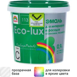 Эмаль акриловая Радуга полуматовая Эко-Люкс 113 прозрачная база С 0.9л