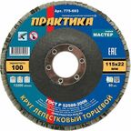 Круг лепестковый Практика шлифовальный 115 х 22 мм Р 100, серия Мастер 775-693