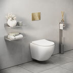 Комплект Унитаз подвесной с инсталляцией Grossman Galaxy 97.4455S.01.300 безободковый, белый + Кнопка смыва золото глянцевое