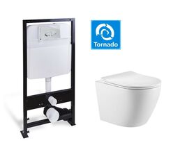 Комплект SantiLine SL-5025+SL-01 унитаз безободковый, с системой смыва Tornado + инсталляция с кнопкой (хром)