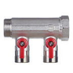 Коллектор Henco 1 ВР(г) х 2 выхода 3/4 НР(ш) ЕК х 1 НР(ш) с шаровыми кранами (VB060502-ROOD)