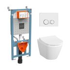 Комплект подвесного унитаза Vitra Integra round L-Box 9856B003-7205 с инсталляцией и кнопкой, сиденье микролифт