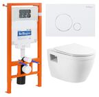 Комплект унитаз с инсталляцией BelBagno Loto BB070CHR/SC/BB002-80/BB014-SR-BIANCO безободковый, микролифт, белый, кнопка белая