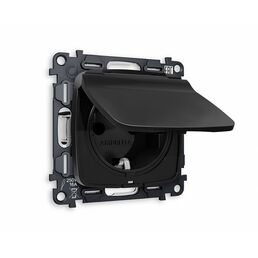 Комплект механизма Ambrella Volt электрической розетки OMEGA MO808010 Черный матовый с заземлением с шторками и защитной крышкой 2P+E 16A-250V IP44 QUANT