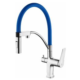 Смеситель для кухонной мойки Lemark Comfort LM3074C-Blue под фильтр, с гибким изливом, хром/синий