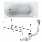 Ванна акриловая AM.PM X-Joy 150x70 комплект 3 в 1: ванна, каркас и слив-перелив хром; анатомическая форма, усиленный корпус, гарантия 15 лет,
