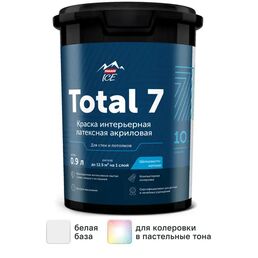 Краска для стен и потолков Parade Total 7 моющаяся шелковисто-матовая цвет белый база А 0.9 л