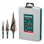 Сверло ступенчатое KRAFTOOL COBALT 3 шт; 4-32мм; азотирование; винтовая спираль; набор сверл ступенчатых (29691-4-32-H3)
