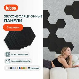 Акустические панели звукопоглощающие самоклеящиеся. Звукоизоляция для стен Hubox, 3 шт. соты, черный