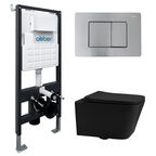 Комплект подвесного унитаза с инсталляцией Abber Rechteck AC1201MB-AC0105-AC0120MCH безободковый, черный матовый, кнопка хром