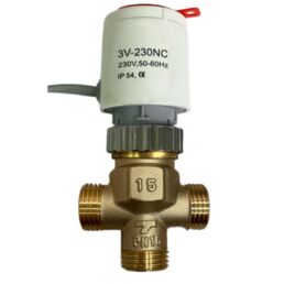 Клапан зональный Трехходовой для фанкойла ARBATEKS FCU3 1/2", латунный, KVS 1.7, с приводом 3V-230NC 220В, НормальноЗакрытый