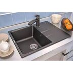 Мойка для кухни врезная с крылом Delinia 64x49 см глубина чаши 19 см кварц цвет черный