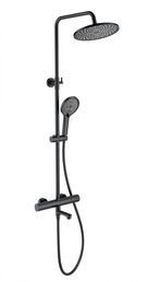 Душевая стойка WONZON & WOGHAND WW-B3069-MB матовая черная, с изливом и термостатом