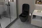Комплект подвесного унитаза с инсталляцией Abber Rechteck AC1201MB-AC0105-AC0120MB безободковый, крышка с микролифтом, черный матовый, кнопка черная