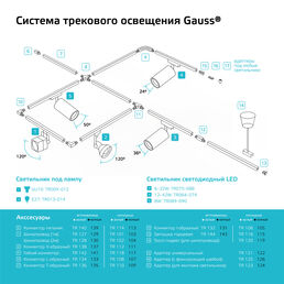 Адаптер Gauss для подключения светильника к трековой системе (с фиксирующей шайбой) цвет белый
