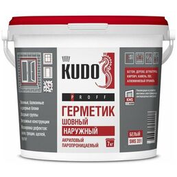 Герметик акриловый KUDO PROFF, наружный, паропроницаемый шовный, для монтажной пены при монтаже окон, SMS-351, 7 кг, белый