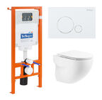 Комплект подвесного унитаза с инсталляцией BelBagno Onda BB066CHR/BB870SC/BB002-80/BB014-SR-BIANCO безободковый, с микролифтом, белый, кнопка белая