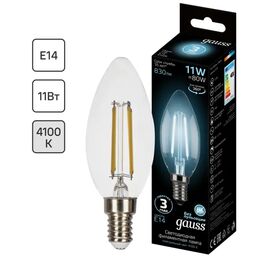 Лампа светодиодная Gauss LED Filament E14 11 Вт свеча прозрачная 750 лм, нейтральный белый свет