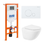 Комплект унитаз с инсталляцией BelBagno Amanda BB051CHR/BB051SC/BB002-80/BB014-SR-BIANCO безободковый, микролифт, белый, кнопка белая