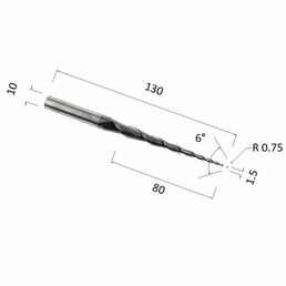 Фреза DJTOL NL2QX10.80.1.5 спиральная двухзаходная конусная сферическая (по дереву, композиту (АКП), пластику)
