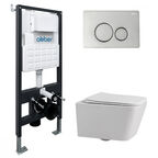 Комплект подвесного унитаза с инсталляцией Abber Rechteck AC1201-AC0105-AC0121 безободковый, крышка с микролифтом, белый, кнопка хром