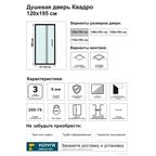 Душевая дверь в нишу Март Квадро 195x120 см черный профиль прозрачное стекло раздвижная