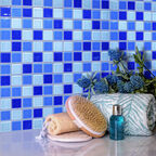 Мозаика Mir Mosaic Natural Color palette голубая стеклянная 300х300х4 мм глянцевая
