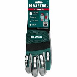 KRAFTOOL EXTREM для тяжелых мех. работ антивибрационные с резиновыми накладками, размер L, профессиональные, комбинированные перчатки (11287-L)