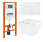 Комплект 4в1 унитаз с инсталляцией BelBagno Due BB3103CHR/SC/BB002-80/BB014-SR-BIANCO безободковый, с крышкой микролифт и кнопкой смыва