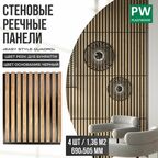 Стеновые панели реечные, декоративные рейки на стену, Дуб бунратти / черная основа, 690х505 мм, 4 шт, PLASTWOOD