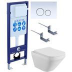 Комплект инсталляция с унитазом Aquatek Лира безободковый с микролифтом клавиша цвет белый