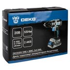 Дрель-шуруповерт аккумуляторная бесщёточная Deko ZKCD20V, 20 В Li-ion 2x2 Ач