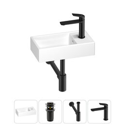 Раковина Wellsee WC Area 202010464 40х22 с донным клапаном, сифоном и смесителем (цвет набора матовый черный)