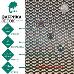 Просечно-вытяжная стальная неокрашенная сетка Фабрика сеток "Железный слон" PVS000025-6 LP8-8-08х2-1.25-6S