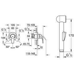 Гигиенический душ со смесителем Grohe Комплект 4в1 Bau Curve 123072