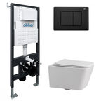 Комплект подвесного унитаза с инсталляцией Abber Rechteck AC1201-AC0105-AC0120MB безободковый, крышка с микролифтом, белый, кнопка черная