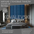 Мягкая стеновая панель25х50 см, 4 шт темно-синяя